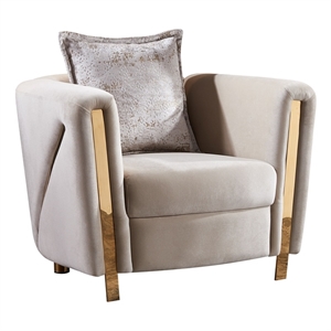 Chanelle Thick Velvet Fabric Upholstered Chair Made With Wood in Beige