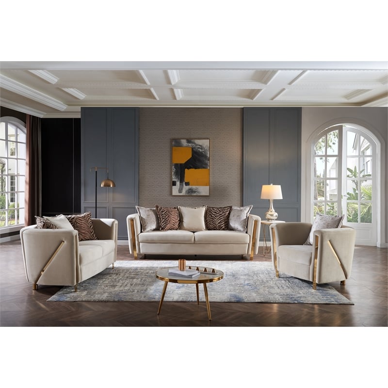 Chanelle Thick Velvet Fabric Upholstered Chair Made With Wood in Beige