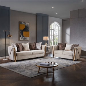 Chanelle Thick Velvet Fabric 2Pc Living Room Set Made With Wood in Beige