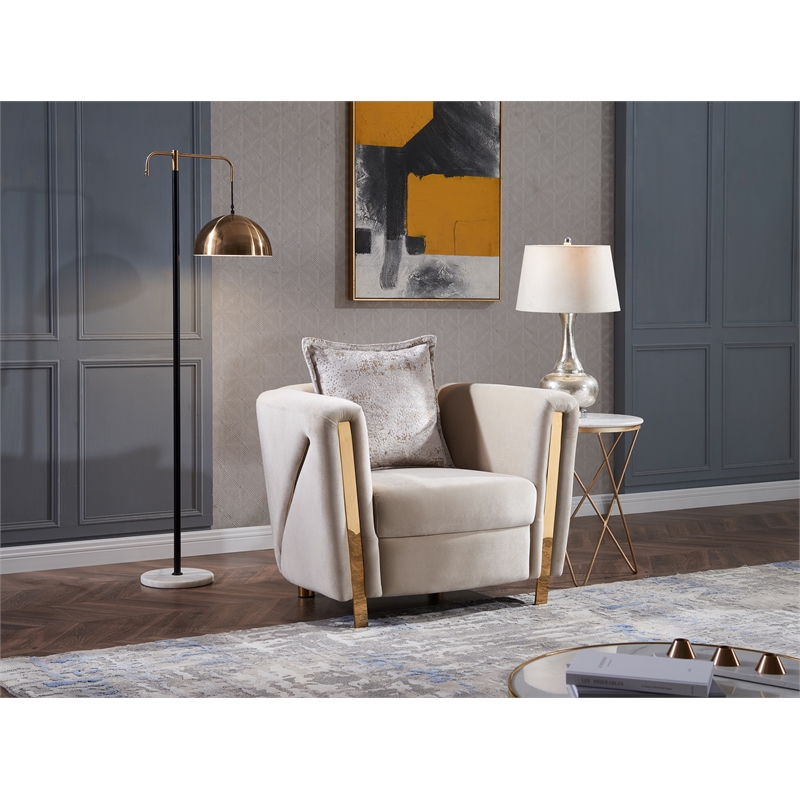 Chanelle Thick Velvet Fabric 3Pc Living Room Set Made With Wood in Beige