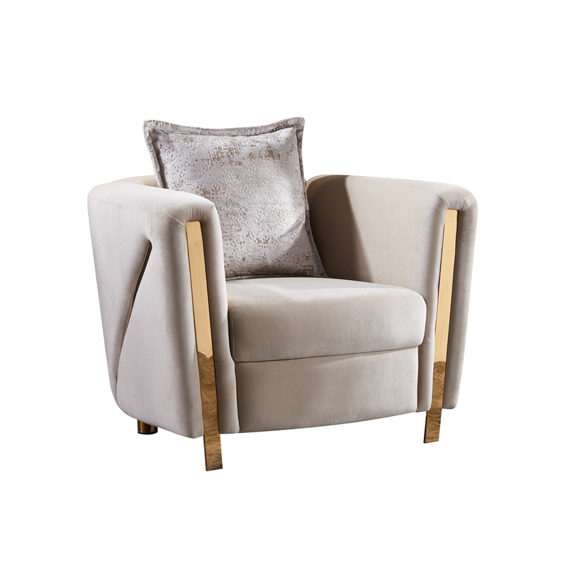 Chanelle Thick Velvet Fabric 3Pc Living Room Set Made With Wood in Beige