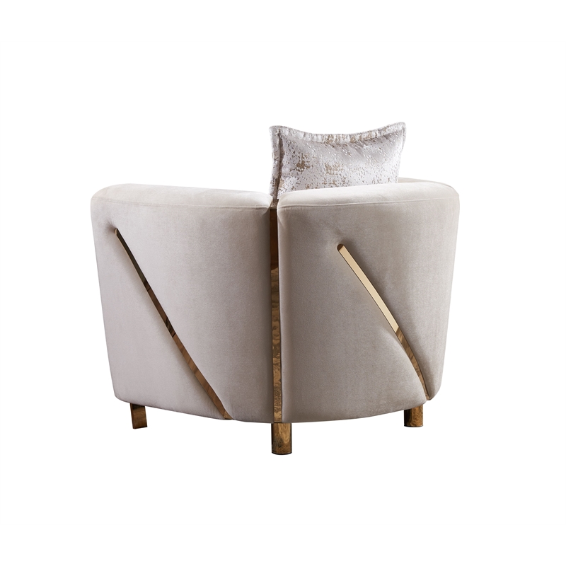 Chanelle Thick Velvet Fabric 3Pc Living Room Set Made With Wood in Beige