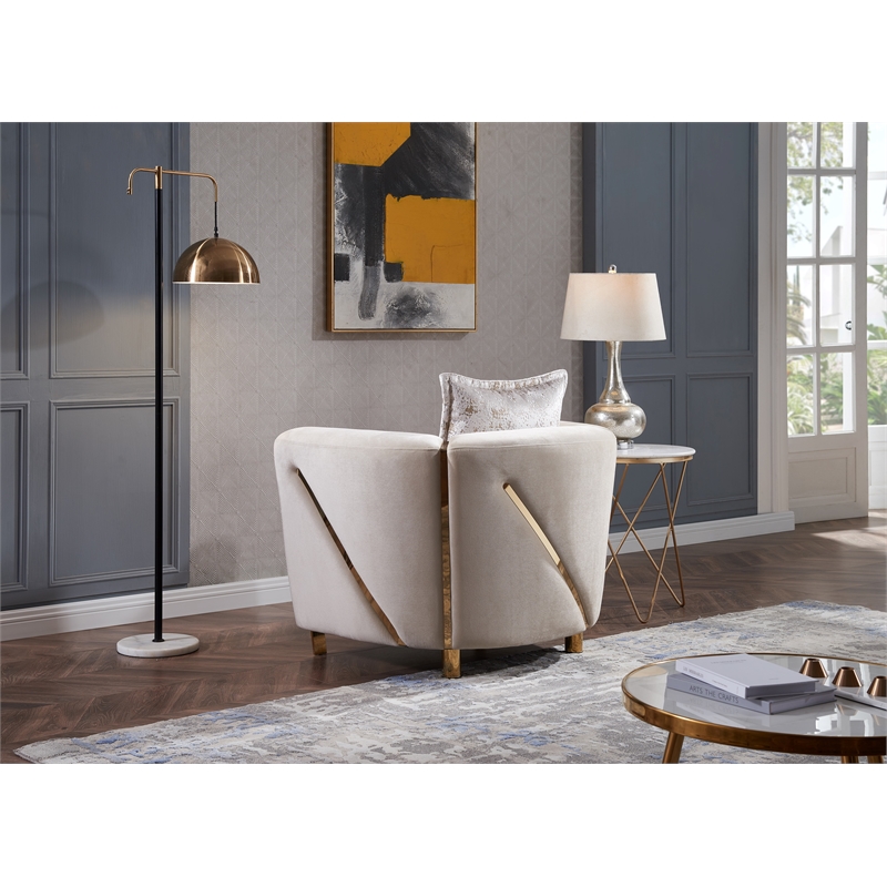 Chanelle Thick Velvet Fabric 3Pc Living Room Set Made With Wood in Beige