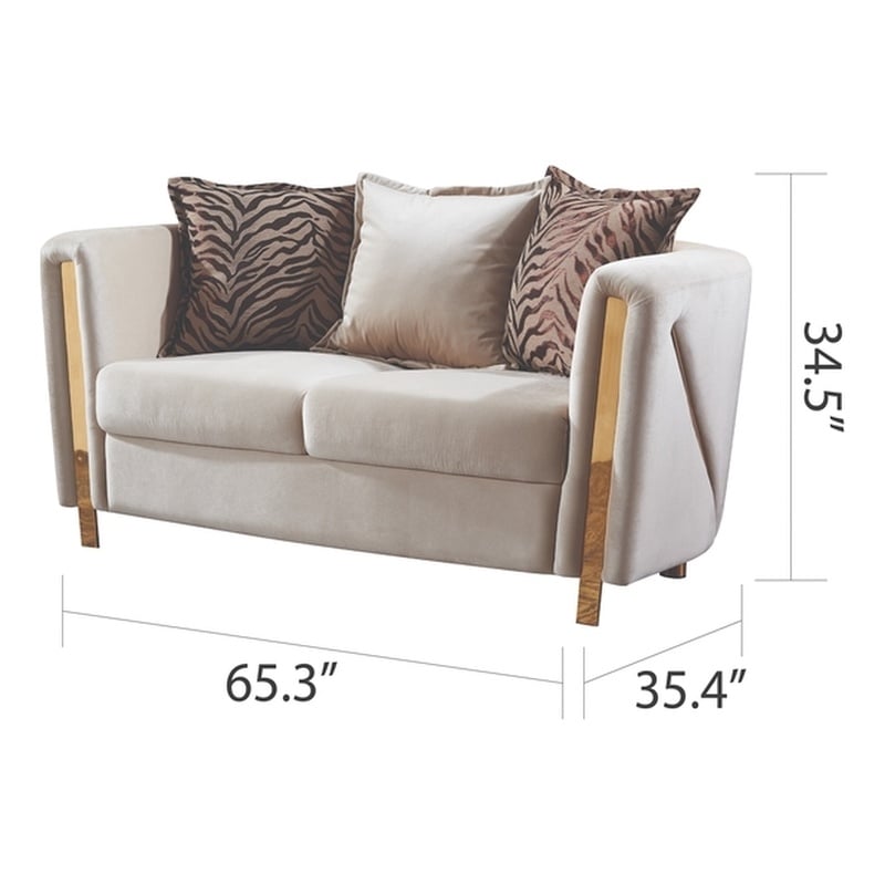 Chanelle Thick Velvet Fabric 3Pc Living Room Set Made With Wood in Beige