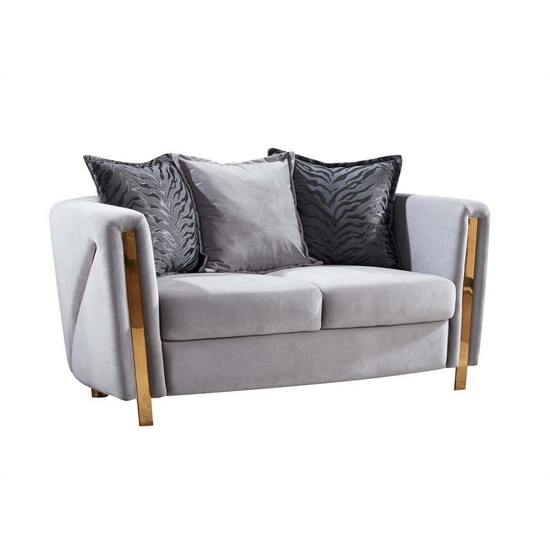 Chanelle Thick Velvet Fabric Upholstered Loveseat Made With Wood in Gray