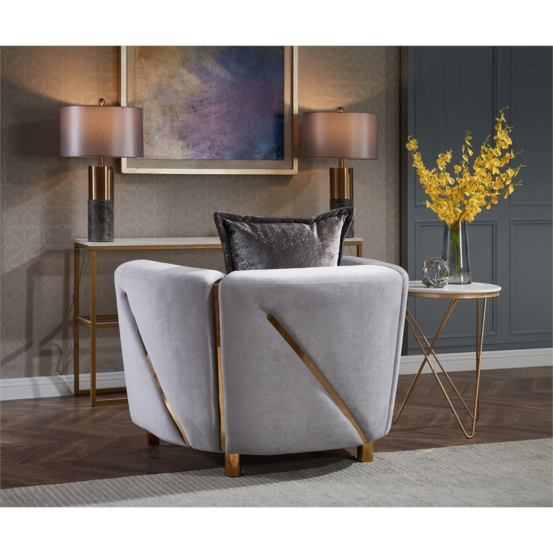 Chanelle Thick Velvet Fabric Upholstered Chair Made With Wood in Gray