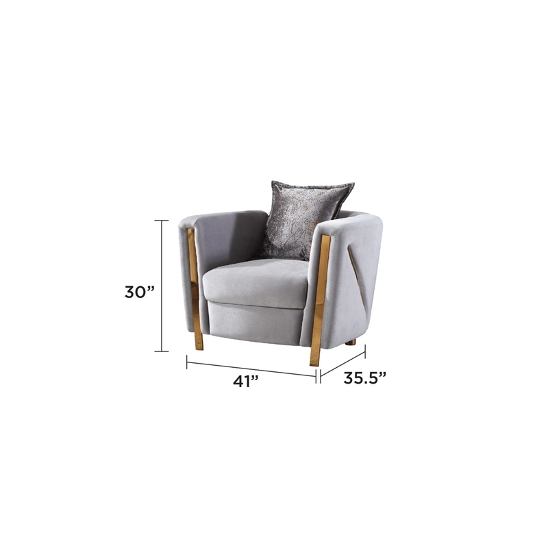 Chanelle Thick Velvet Fabric Upholstered Chair Made With Wood in Gray