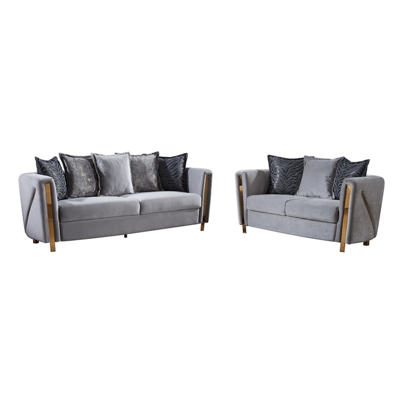 Chanelle Upholstered 2Pc Living Room Set Made With Wood in Gray