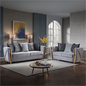 Chanelle Upholstered 2Pc Living Room Set Made With Wood in Gray