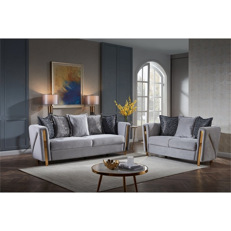Chanelle Upholstered 2Pc Living Room Set Made With Wood in Gray