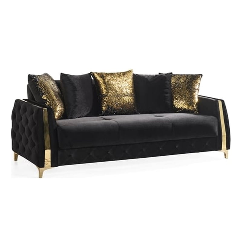 Lust Modern Style Sofa Made with Wood & Under-seat Storage in Black