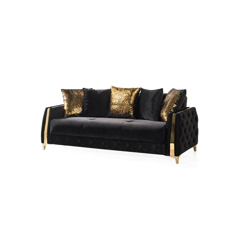 Lust Modern Style Sofa Made with Wood & Under-seat Storage in Black