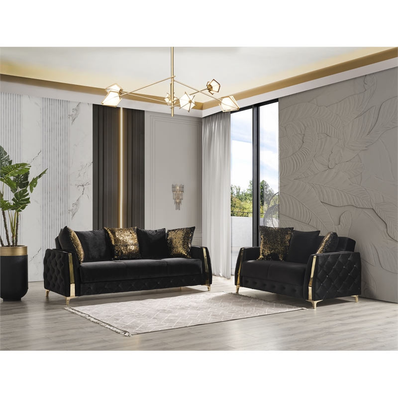 Lust Modern Style Sofa Made with Wood & Under-seat Storage in Black