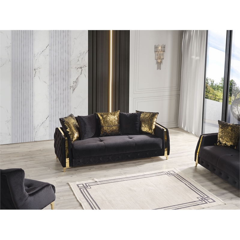 Lust Modern Style Sofa Made with Wood & Under-seat Storage in Black