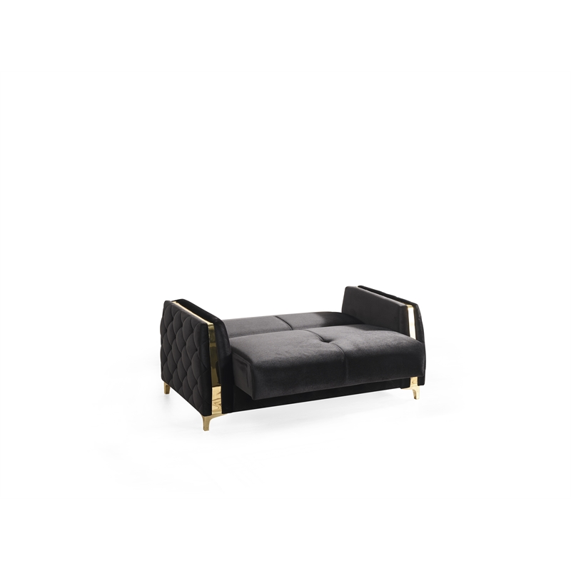 Lust Modern Style Loveseat Made with Wood & Under-seat Storage in Black