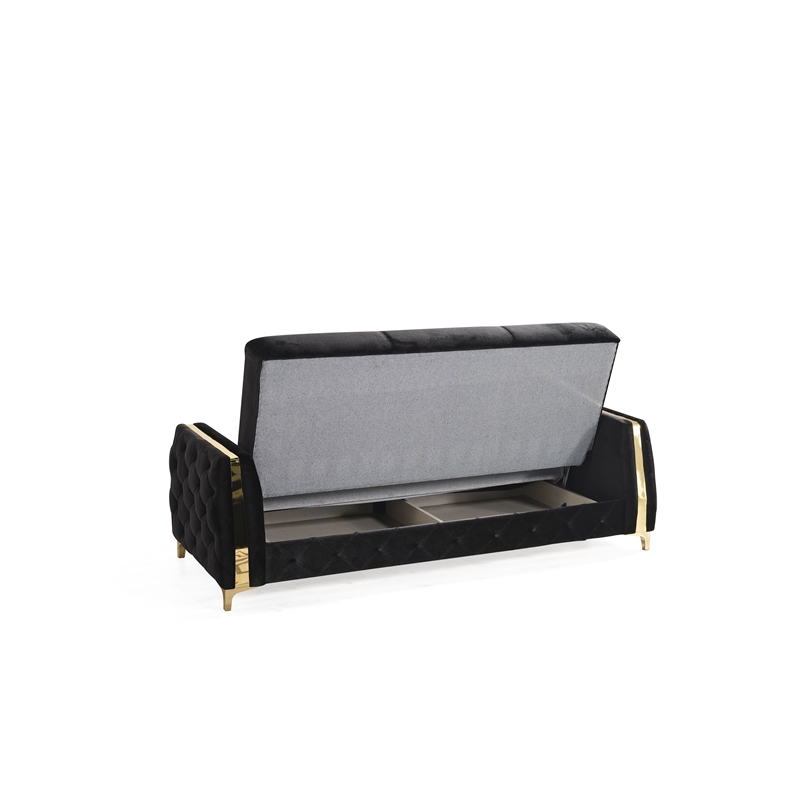 Lust Modern Style Loveseat Made with Wood & Under-seat Storage in Black