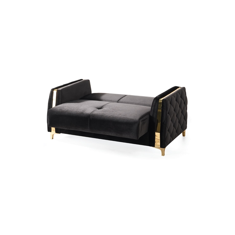 Lust Modern Style Loveseat Made with Wood & Under-seat Storage in Black