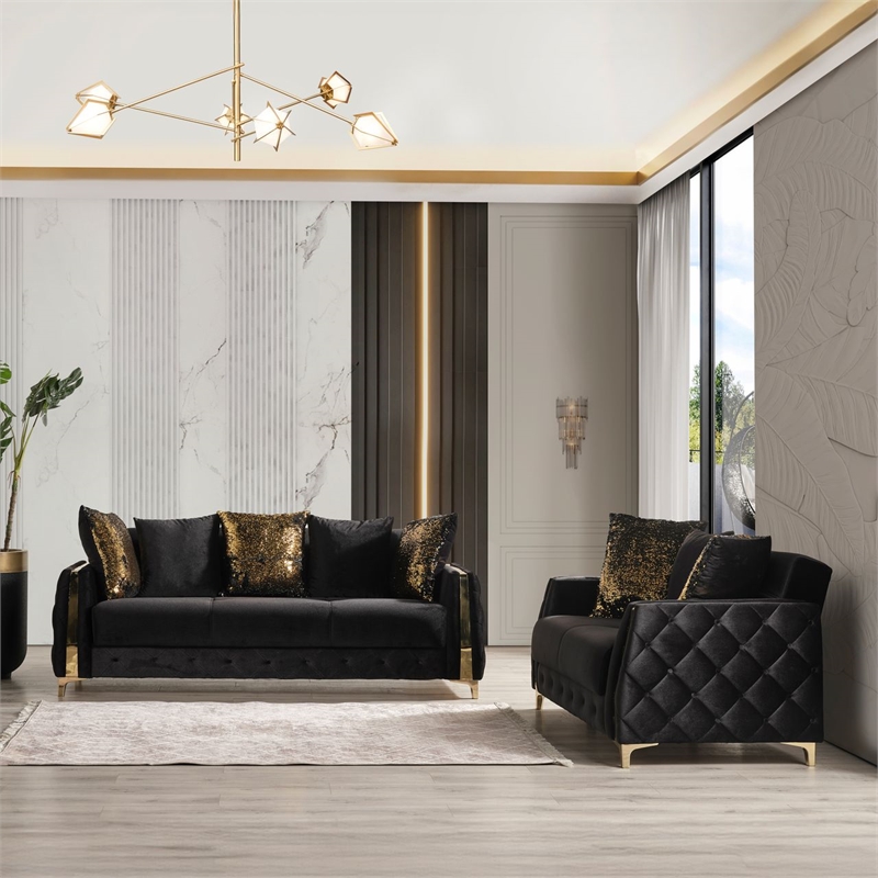 Lust Modern Style 2PC Living Room Set Made with Wood in Black