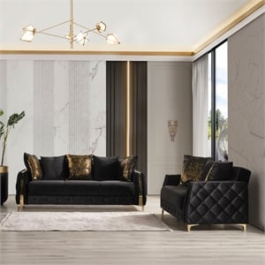 Lust Modern Style 2PC Living Room Set Made with Wood in Black