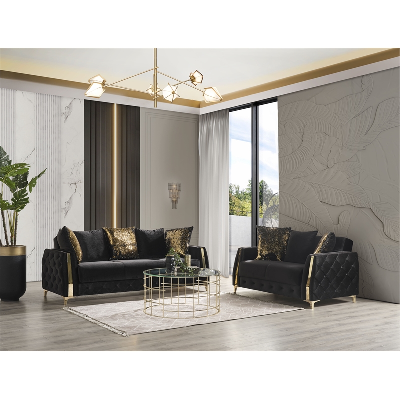 Lust Modern Style 2PC Living Room Set Made with Wood in Black