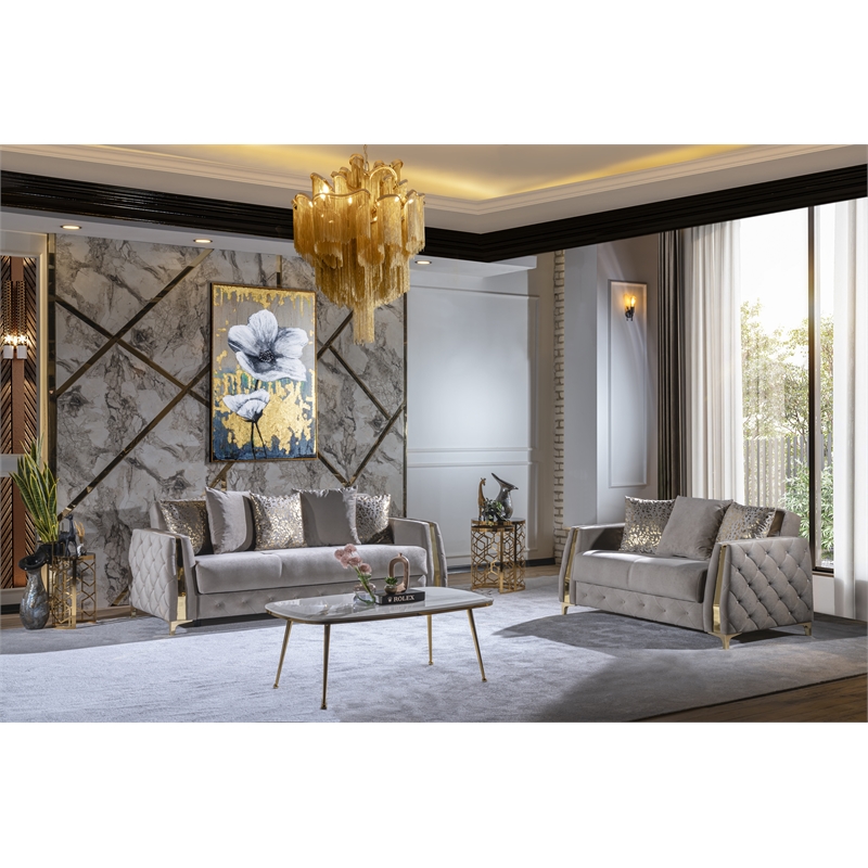 Lust Modern Style 2PC Living Room Set Made with Wood in Taupe