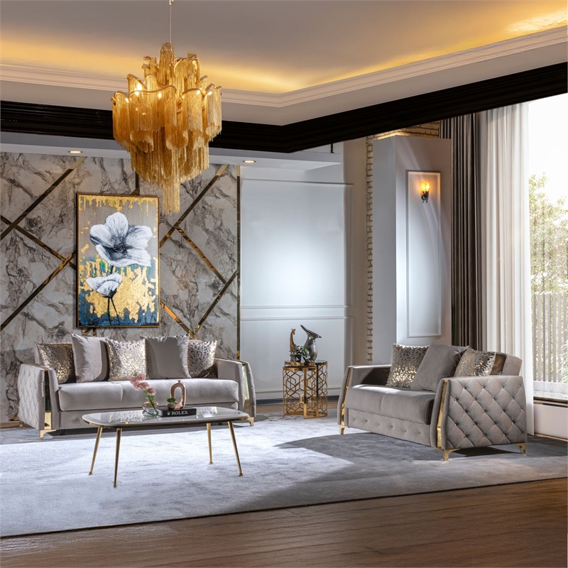 Lust Modern Style 2PC Living Room Set Made with Wood in Taupe