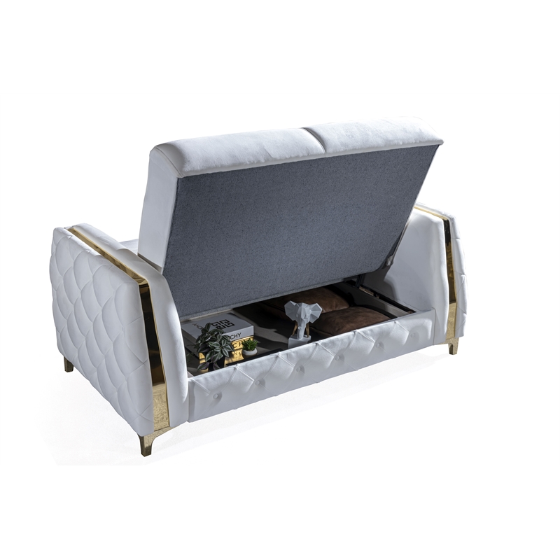 Lust Modern Style Loveseat Made with Wood & Under-seat Storage in White