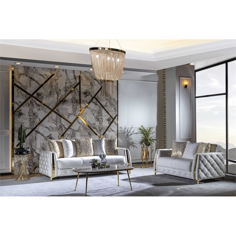 Lust Modern Style 2PC Living Room Set Made with Wood in White