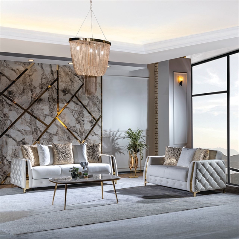 Lust Modern Style 2PC Living Room Set Made with Wood in White