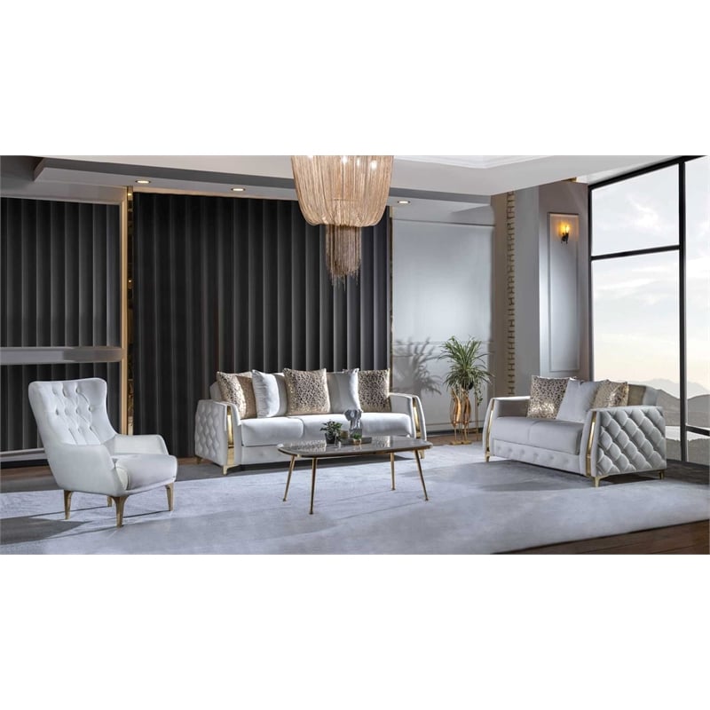 Lust Modern Style 3PC Living Room Set Made with Wood in White