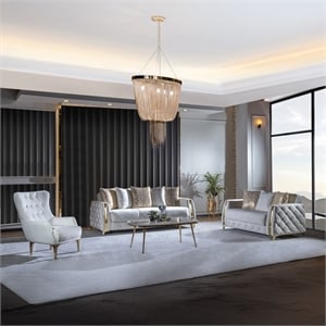 Lust Modern Style 3PC Living Room Set Made with Wood in White