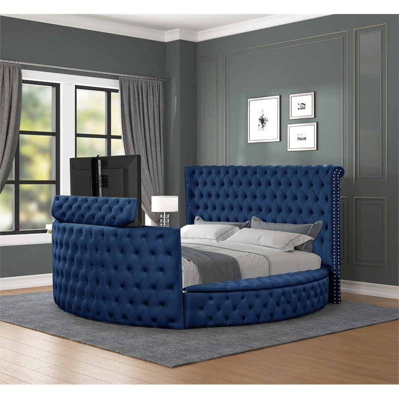 Maya Modern Style Queen Bed made with Wood in Navy