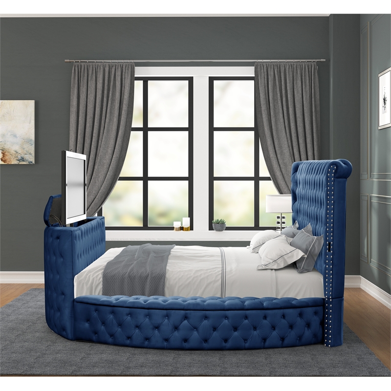 Maya Modern Style Queen Bed made with Wood in Navy