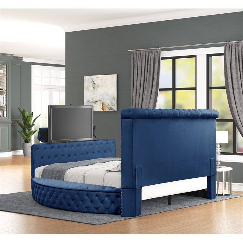Maya Modern Style Queen Bed made with Wood in Navy