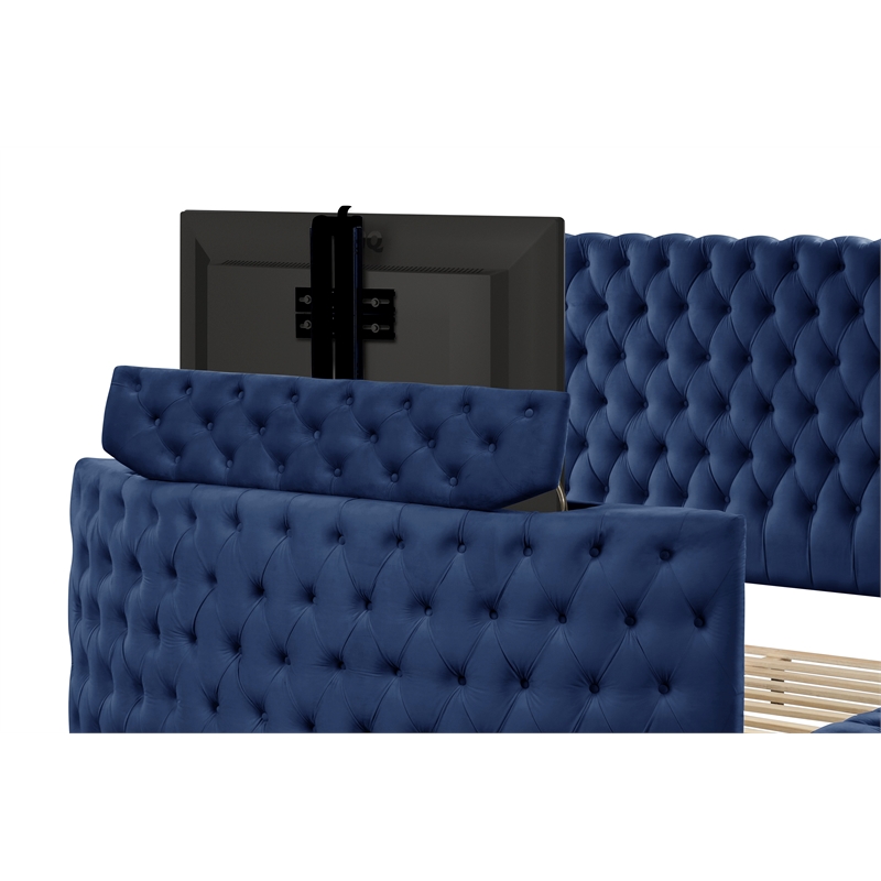 Maya Modern Style Queen Bed made with Wood in Navy