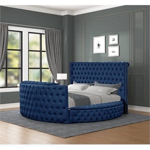 Maya Modern Style Queen Bed made with Wood in Navy