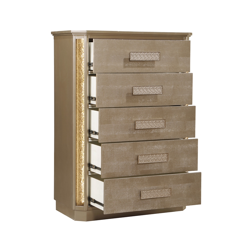 Medusa Modern Style 5Pc Queen Gold Finish Bedroom Set made with Wood