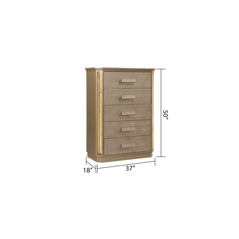 Medusa Modern Style 5Pc Queen Gold Finish Bedroom Set made with Wood