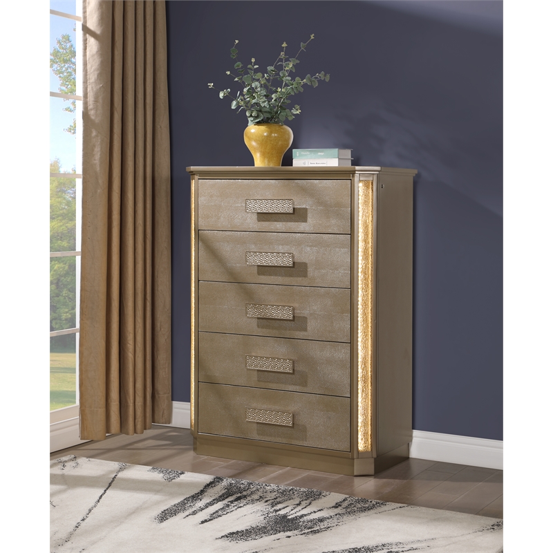 Medusa Modern Style 5Pc King  Gold Finish Bedroom Set made with Wood