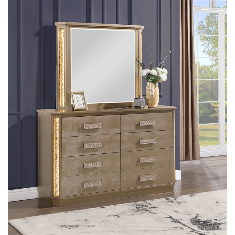 Medusa Modern Style 5Pc King  Gold Finish Bedroom Set made with Wood