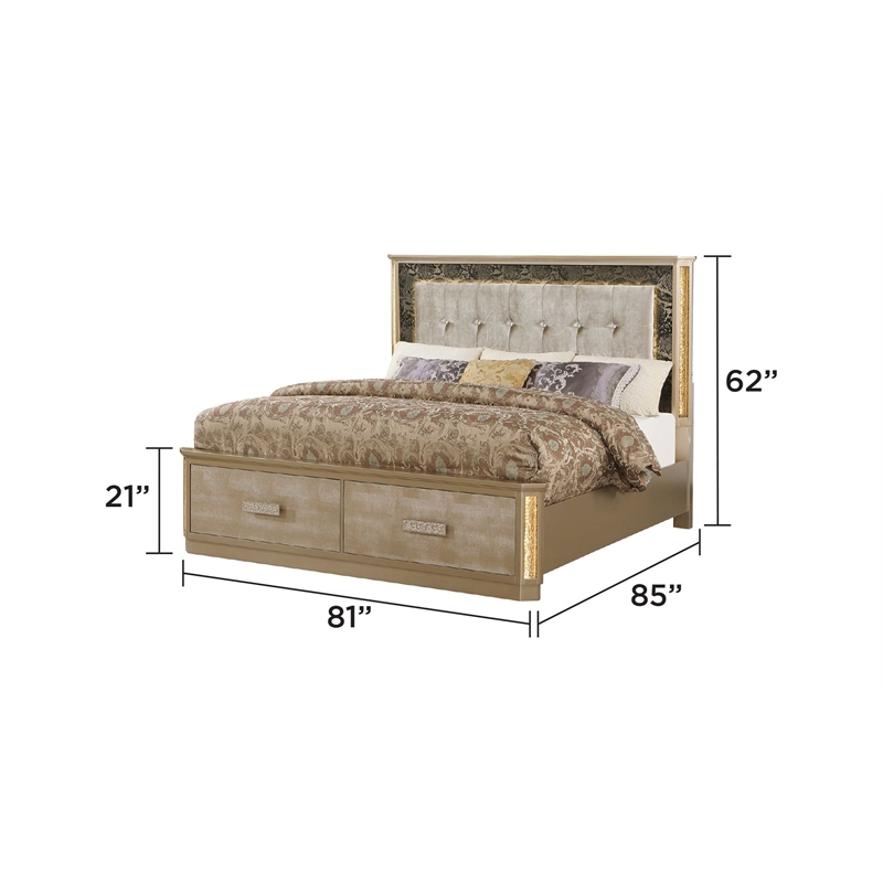 Medusa Modern Style 5Pc King  Gold Finish Bedroom Set made with Wood