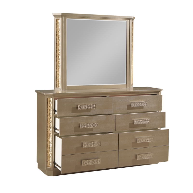 Medusa Modern Style 5Pc King  Gold Finish Bedroom Set made with Wood