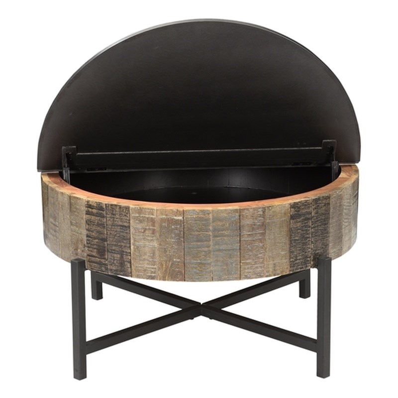 T1216C Round Storage Coffee Table made with Mango Wood in Rustic Vintage