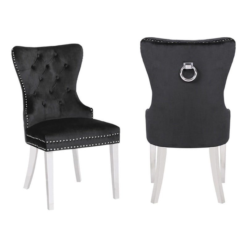 Erica 2 Piece Stainless Steel Legs Chair Finish with Velvet Fabric in Black