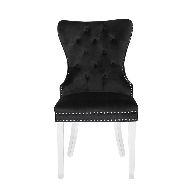 Erica 2 Piece Stainless Steel Legs Chair Finish with Velvet Fabric in Black