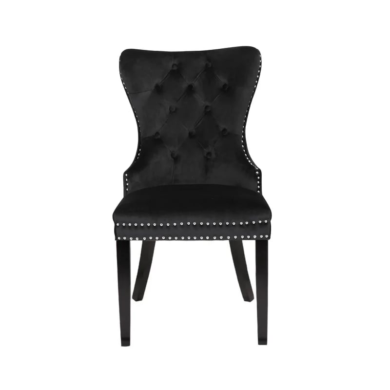 Erica 2 Piece Wood Legs Dinning Chair Finish with Velvet Fabric in Black