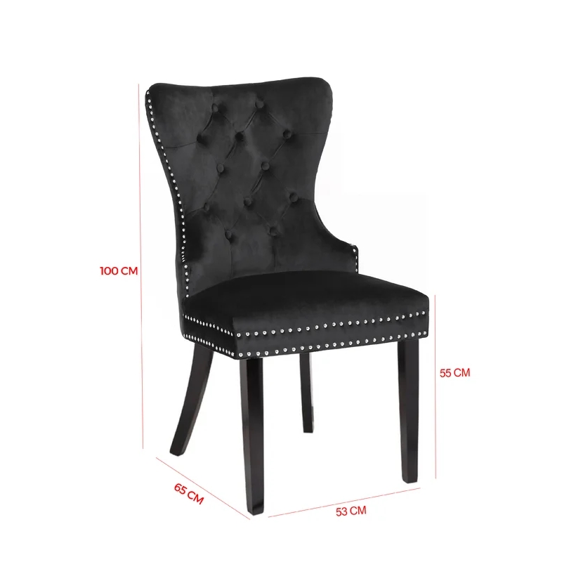 Erica 2 Piece Wood Legs Dinning Chair Finish with Velvet Fabric in Black