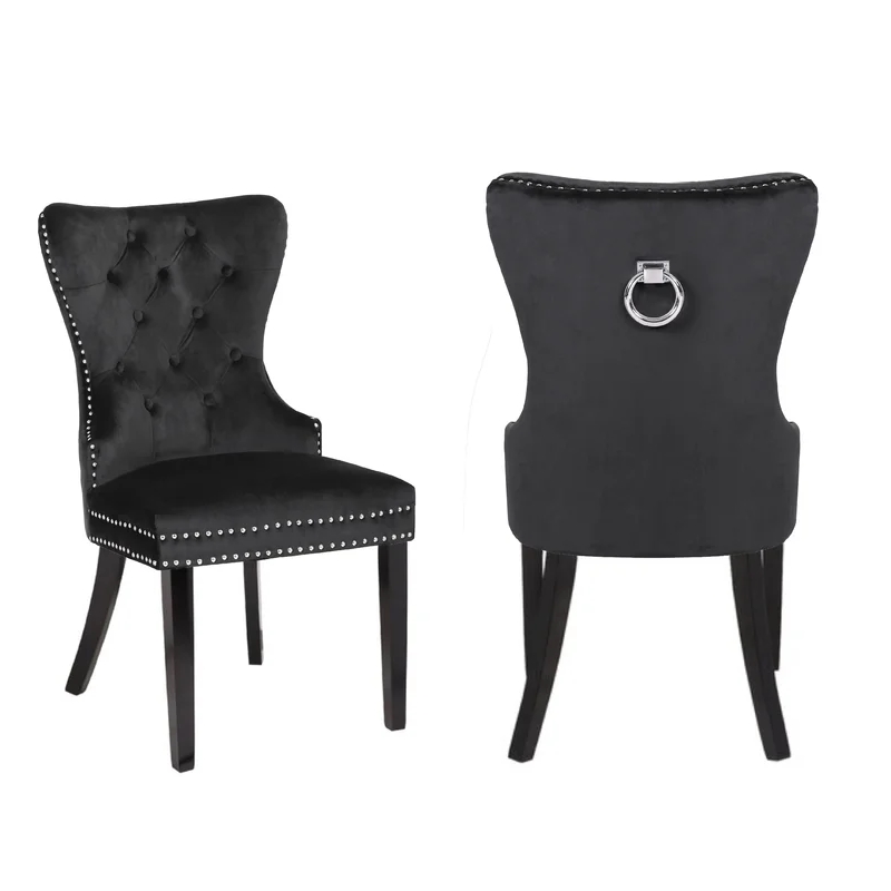 Erica 2 Piece Wood Legs Dinning Chair Finish with Velvet Fabric in Black
