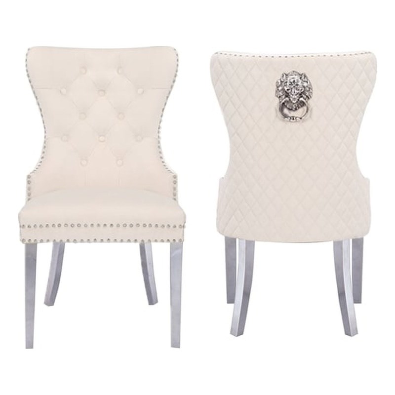 Simba Stainless Steel 2 Piece Chair Finish with Velvet Fabric in Beige