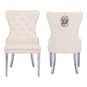 Simba Stainless Steel 2 Piece Chair Finish with Velvet Fabric in Beige